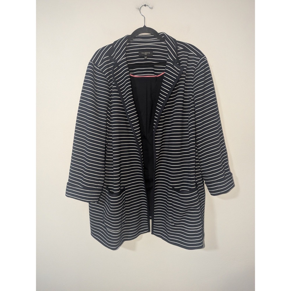 3X Talbots Plus Navy Striped Open Front Blazer